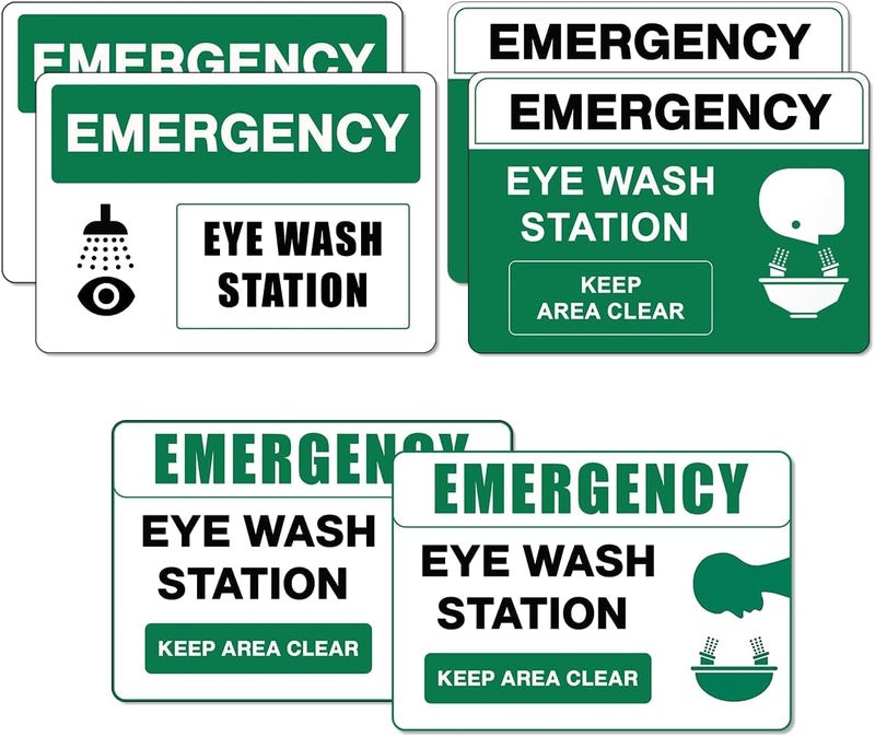 RABOWA Pack 6 Pcs Emergency Eye Wash Station Sign Stickers for Business Contruction Site Public Emergency First Aid Signs Indoor Outdoor Offices Bumper Stickers Waterproof Vinyl Decals - Image 1